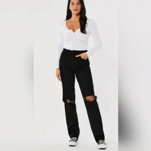 Hollister 00R Ultra High Rise 90s Vintage Straight Jeans Black Solid